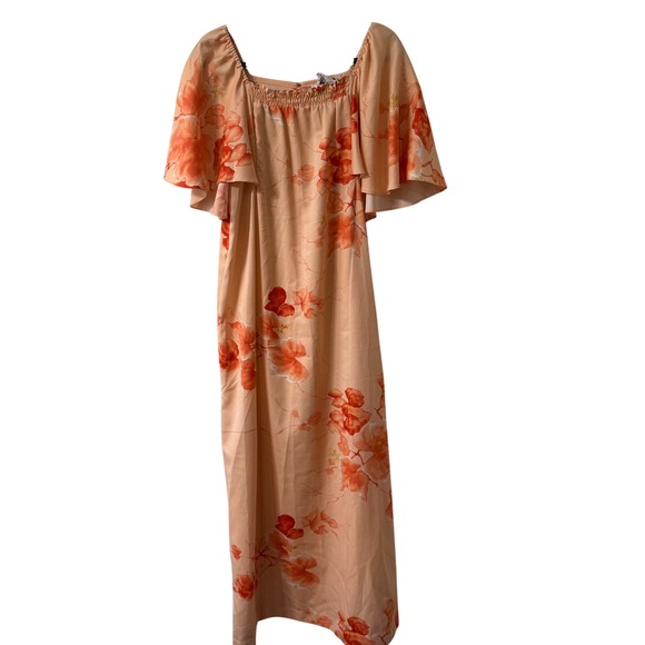 Malihini Hawaii Dresses & Skirts - Malihini Hawaii Vintage Floral Muumuu Dress Peach Vacation Flutter Sleeve Sz 16